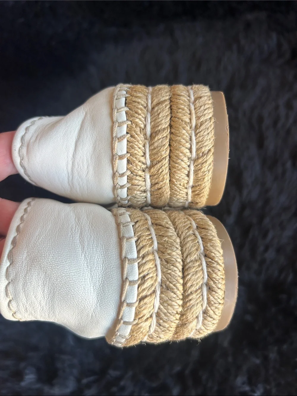 Prada white leather peep-toe platform espadrilles retail $710-$850